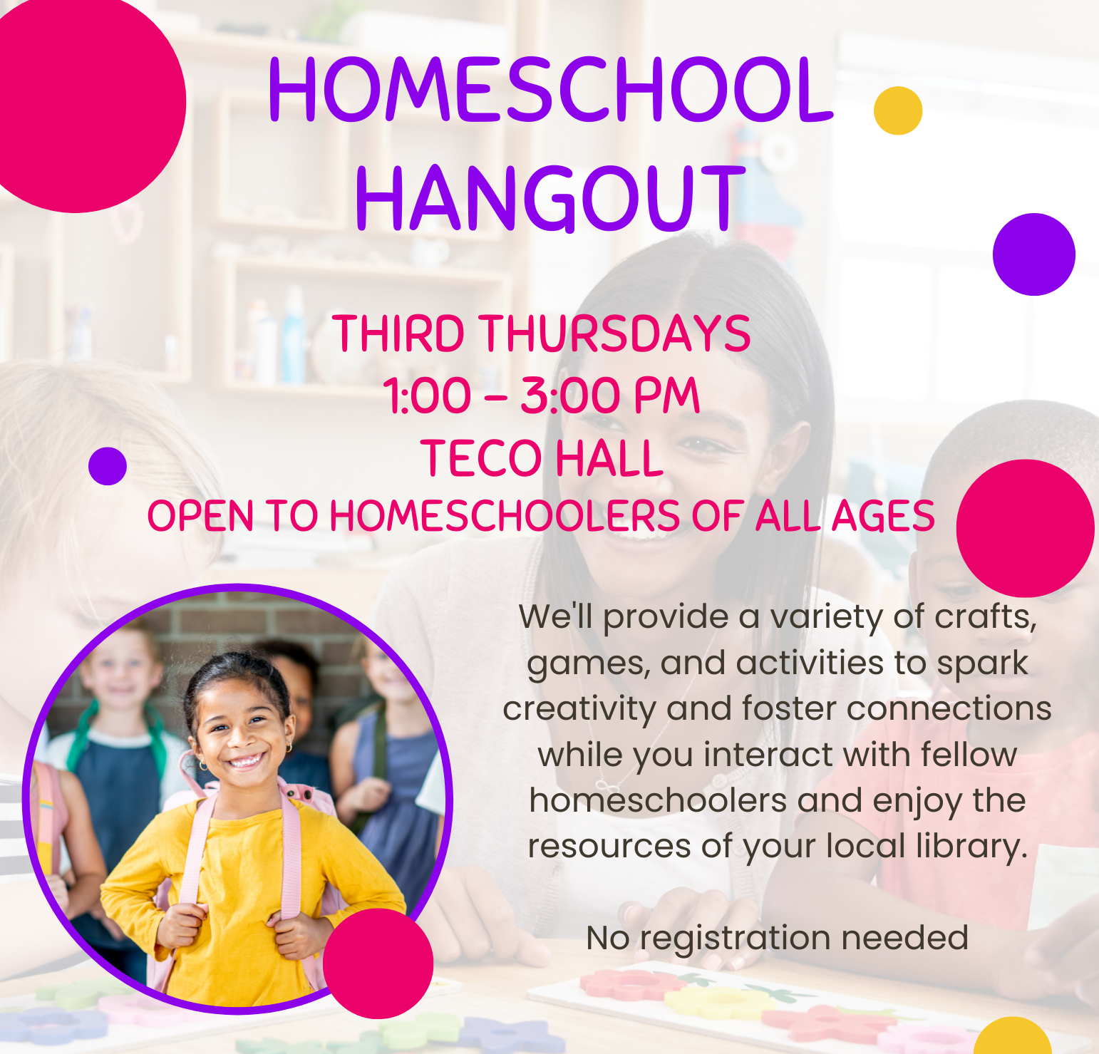 homeschool hangout third thursday 1 to 3 pm